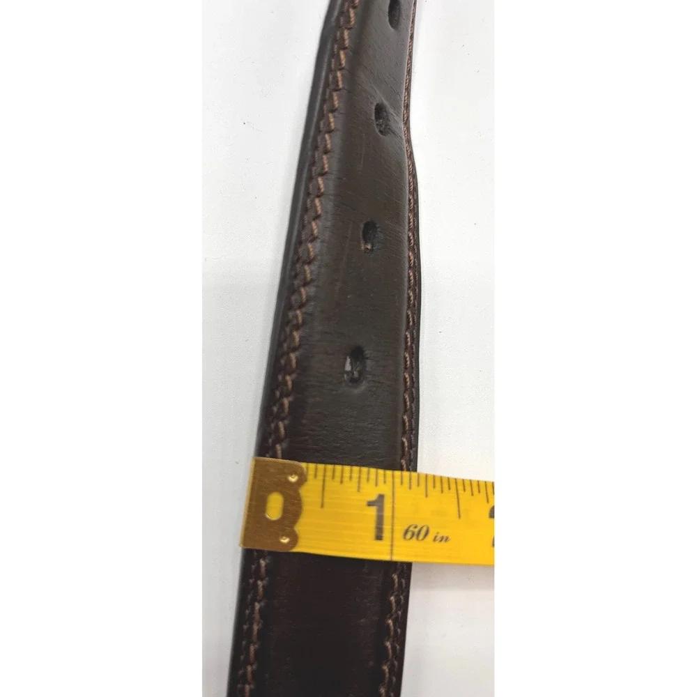 Dockers Men's Brown Leather Belt Size 44 Silver-Tone Buckle Contrast Stitching